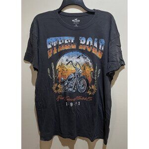 Hollister T Shirt “ Steel Road” Black Motorcycle Graphic ~ Medium